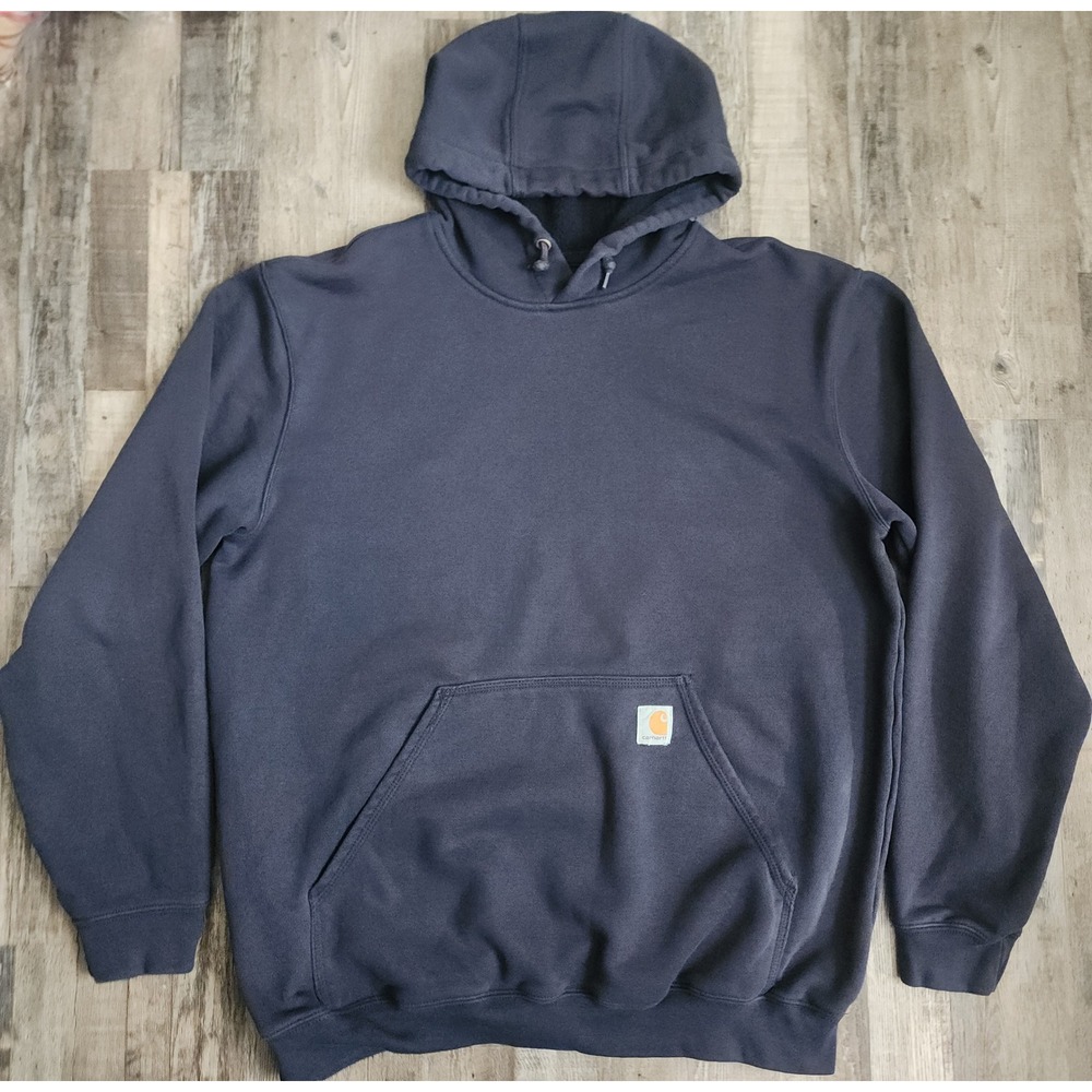 Carhartt Hooded Sweatshirt Mens L Navy Blue Original Fit Midweight K121-472